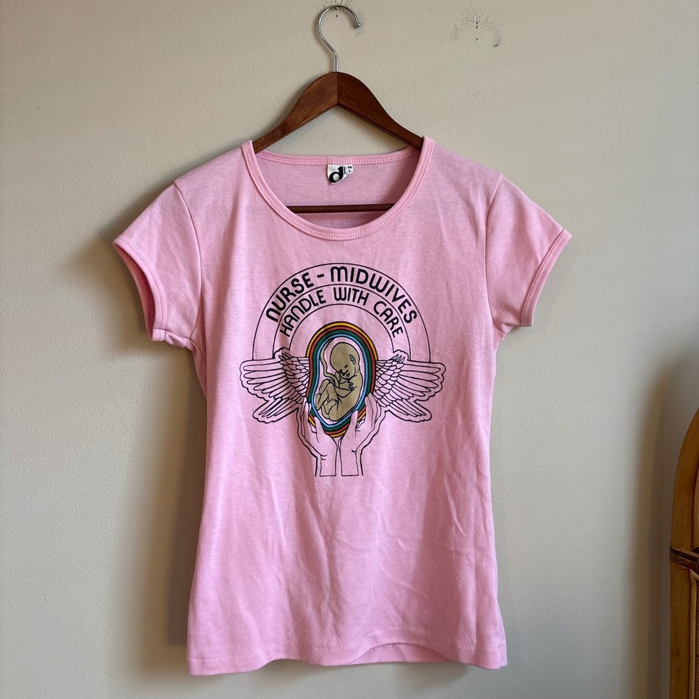 Vintage 1970's 1980's Downerwear Midwife Nurse Appreciation Baby Pink T Shirt